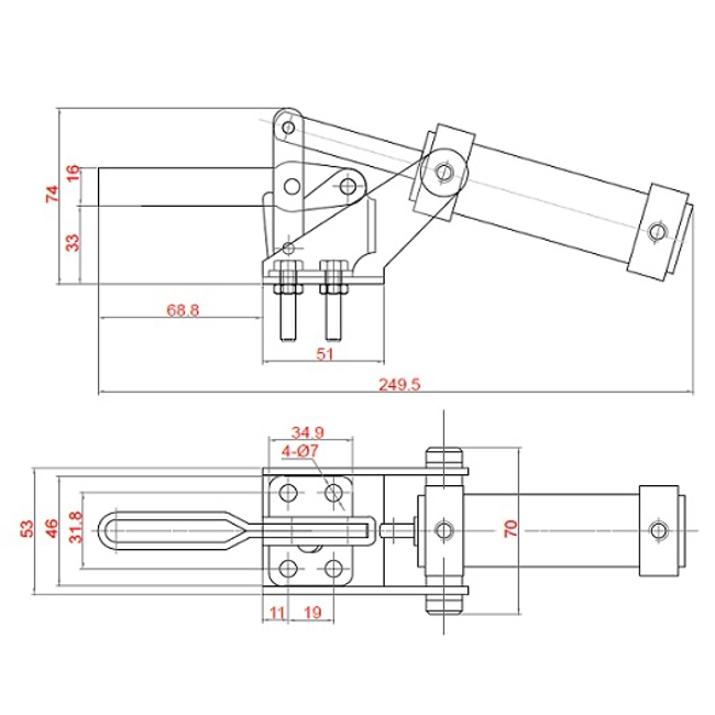 Vendita online Bloccaggio pneumatico verticale base piatta braccio regolabile 230 Kg.